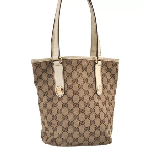 Authentic GUCCI Charmy Shoulder Tote Bag GG Canvas Leather 153361 Brown 8782J - Picture 1 of 16